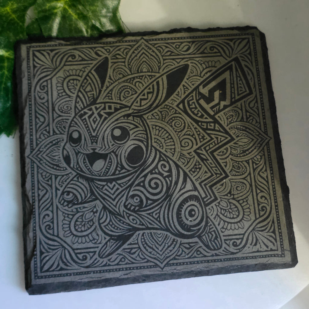 Pokémon-Inspired Mosaic Slate Coasters – Laser Engraved Designs | 6 Styles Available