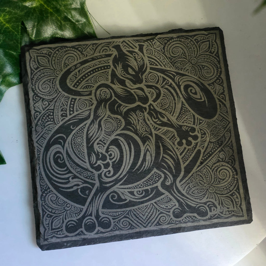 Pokémon-Inspired Mosaic Slate Coasters – Laser Engraved Designs | 6 Styles Available
