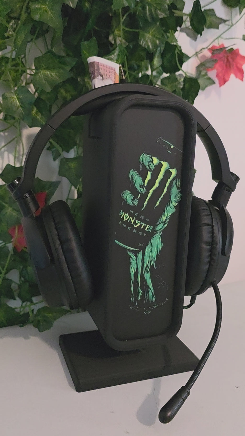 Headset Holder with Interchangeable HueForge Front & Hidden Storage Compartment