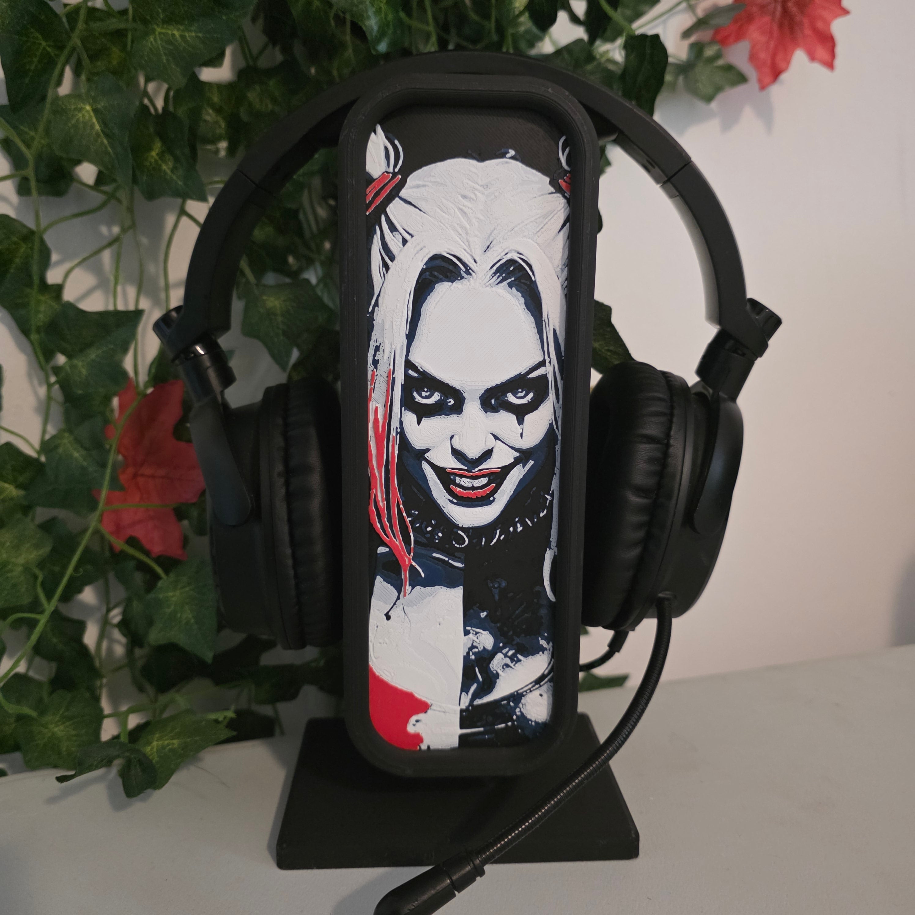 Headset Holder with Interchangeable HueForge Front & Hidden Storage Compartment