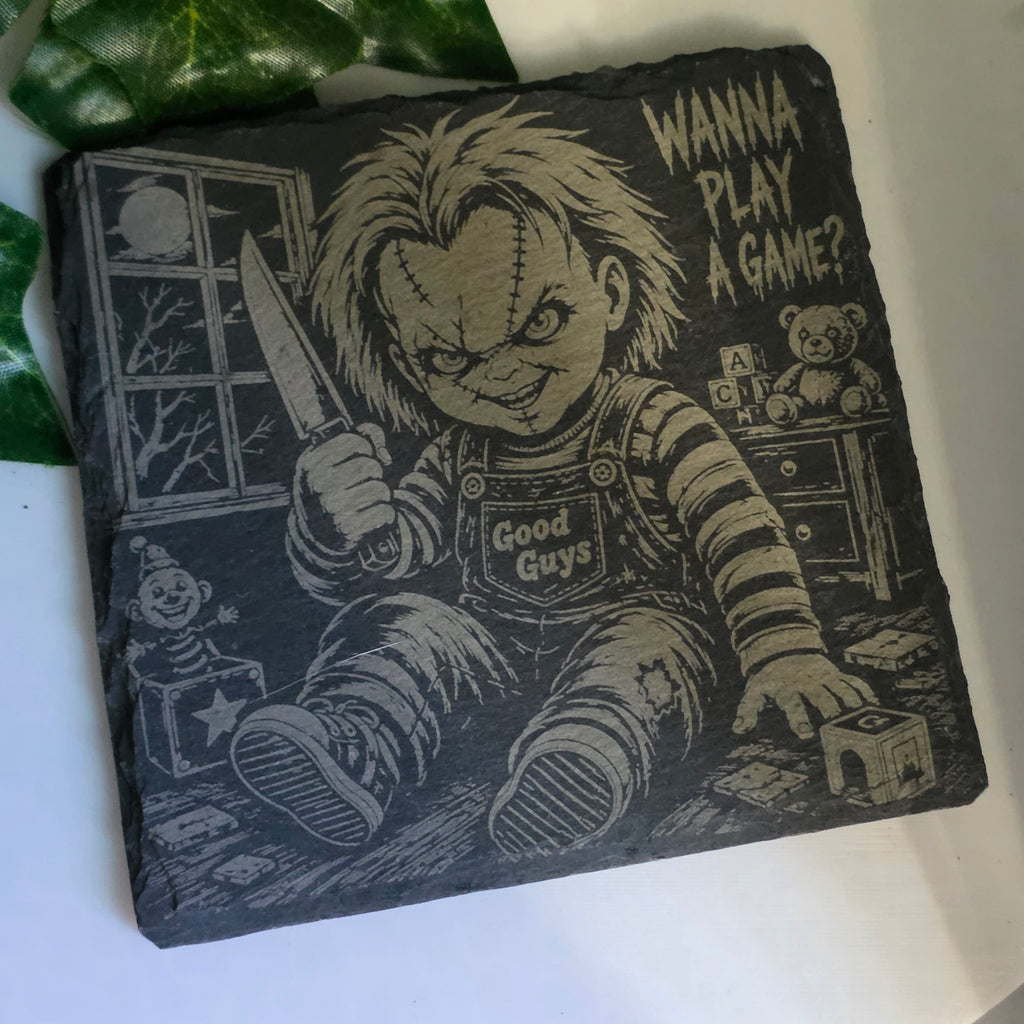 Horror Character Inspired Laser Engraved Slate Coasters – 6 Designs | Halloween Horror Decor