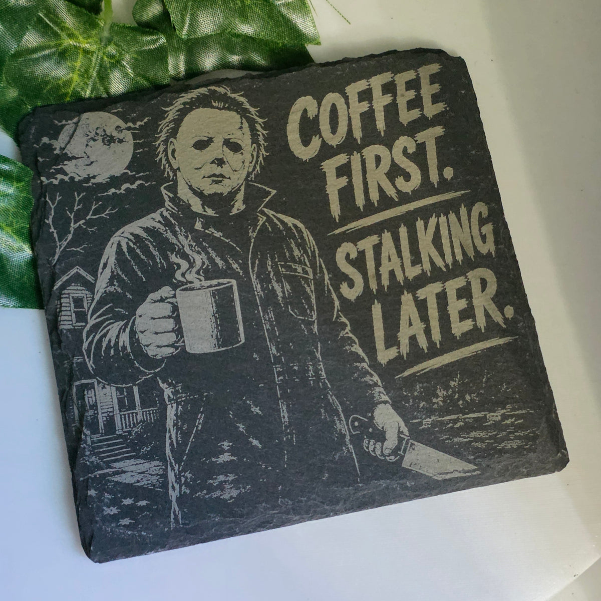 Horror Character Inspired Laser Engraved Slate Coasters – 6 Designs | Halloween Horror Decor