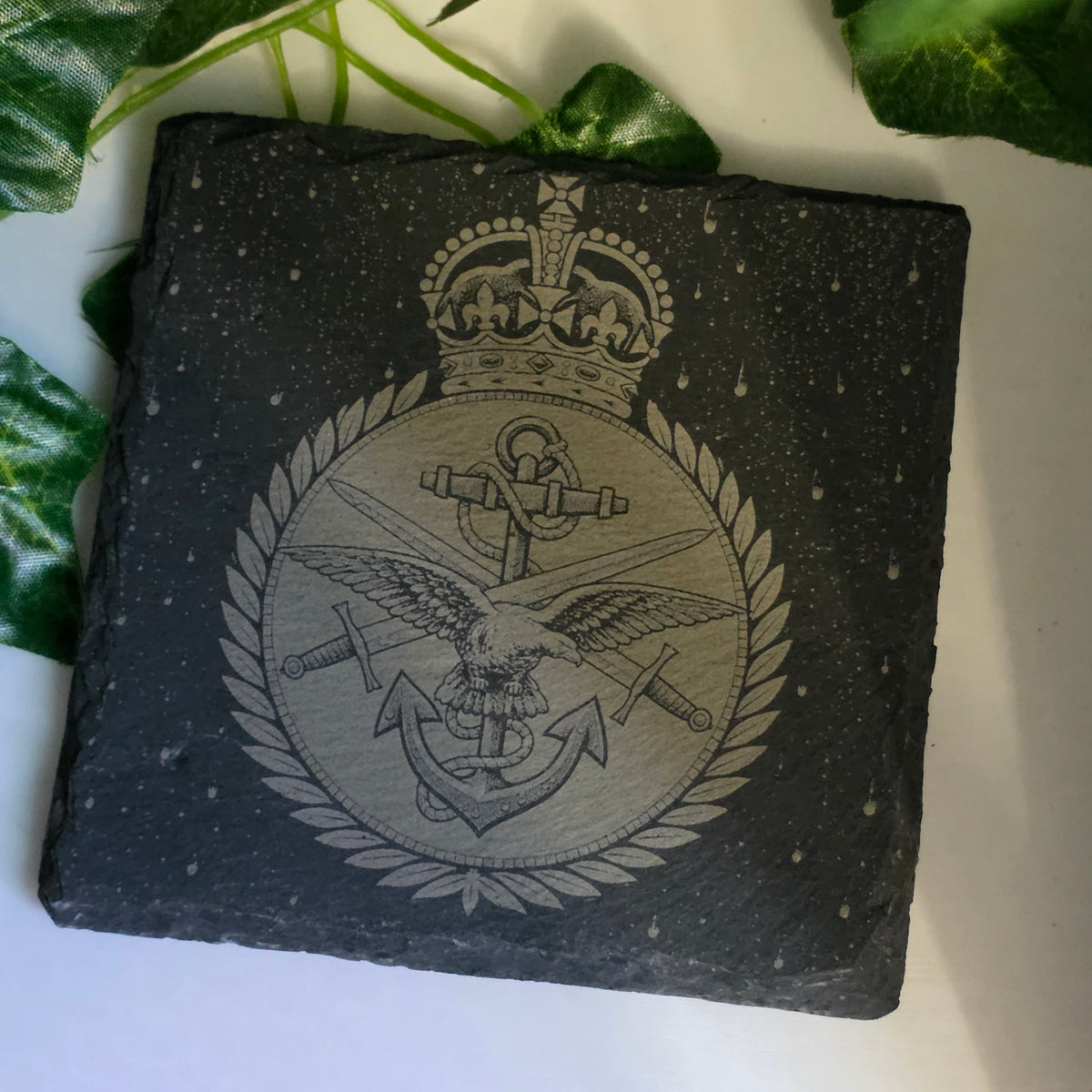British Military Crest Slate Coasters | Army, Royal Navy, RAF, Royal Marines & MoD | Laser Engraved Military Gift