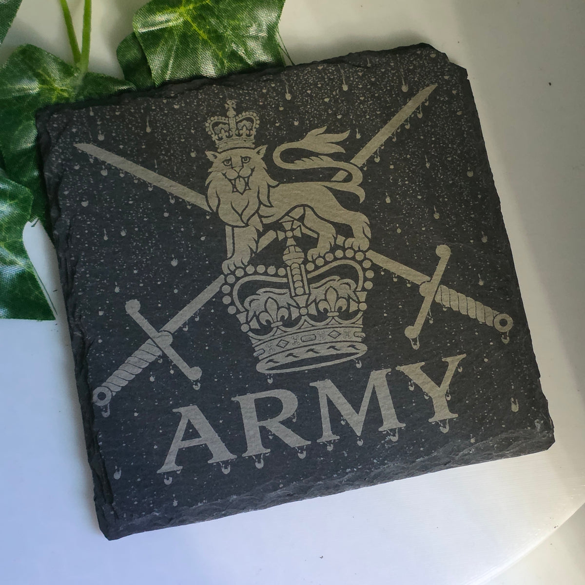 British Military Crest Slate Coasters | Army, Royal Navy, RAF, Royal Marines & MoD | Laser Engraved Military Gift