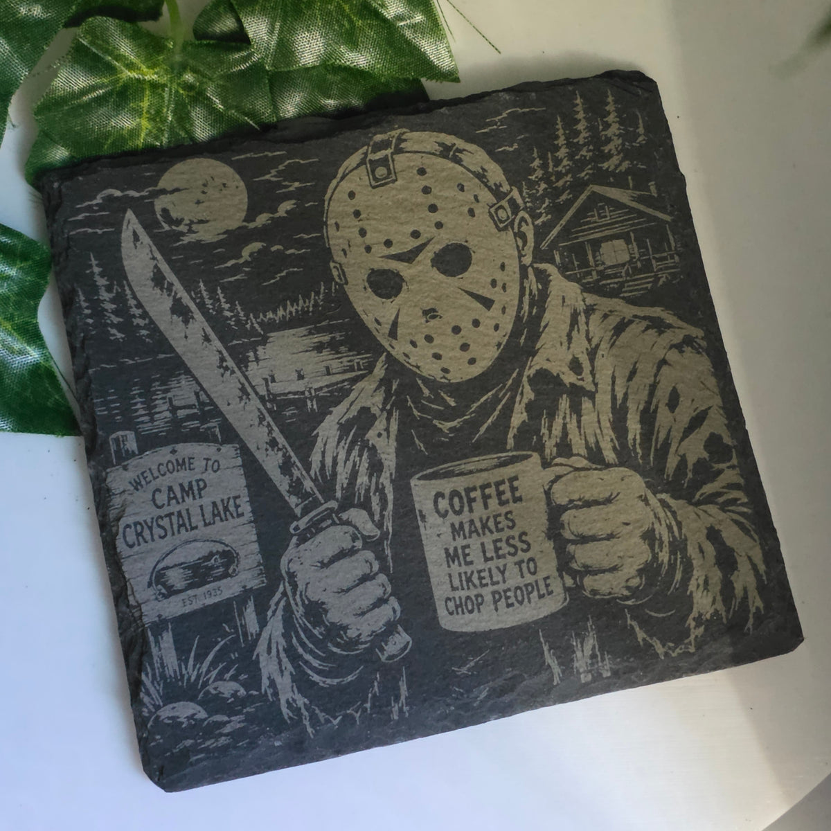 Horror Character Inspired Laser Engraved Slate Coasters – 6 Designs | Halloween Horror Decor