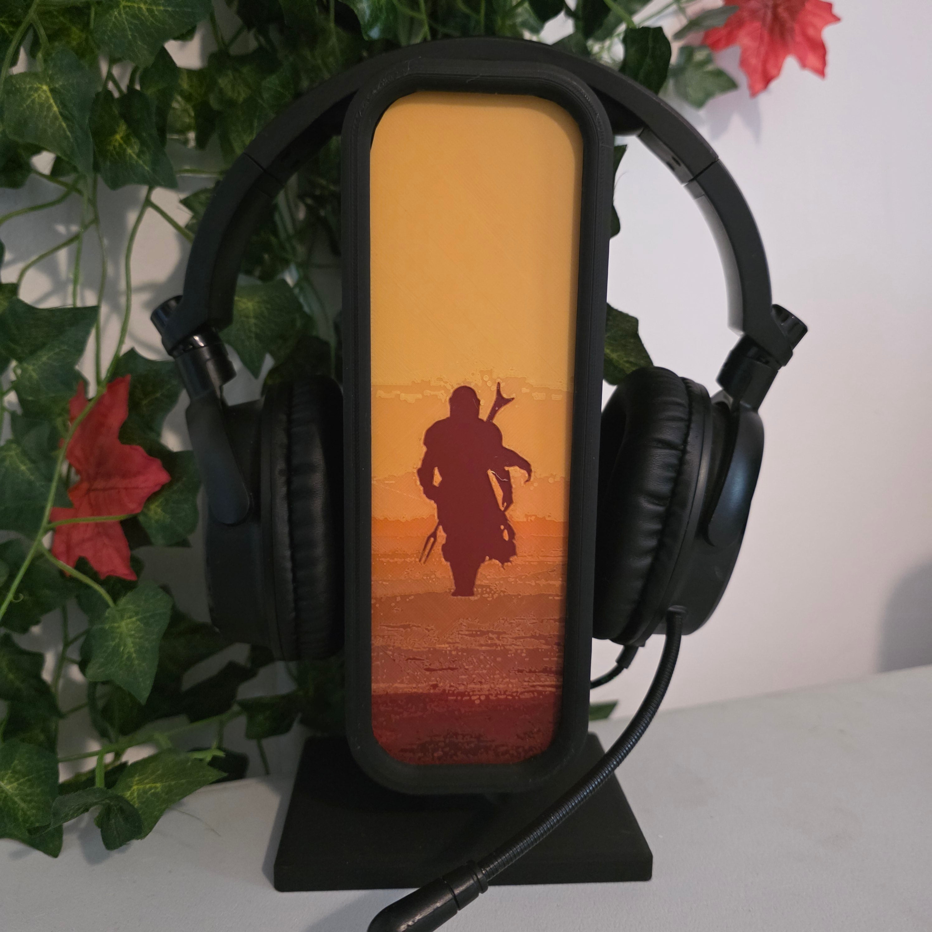 Headset Holder with Interchangeable HueForge Front & Hidden Storage Compartment