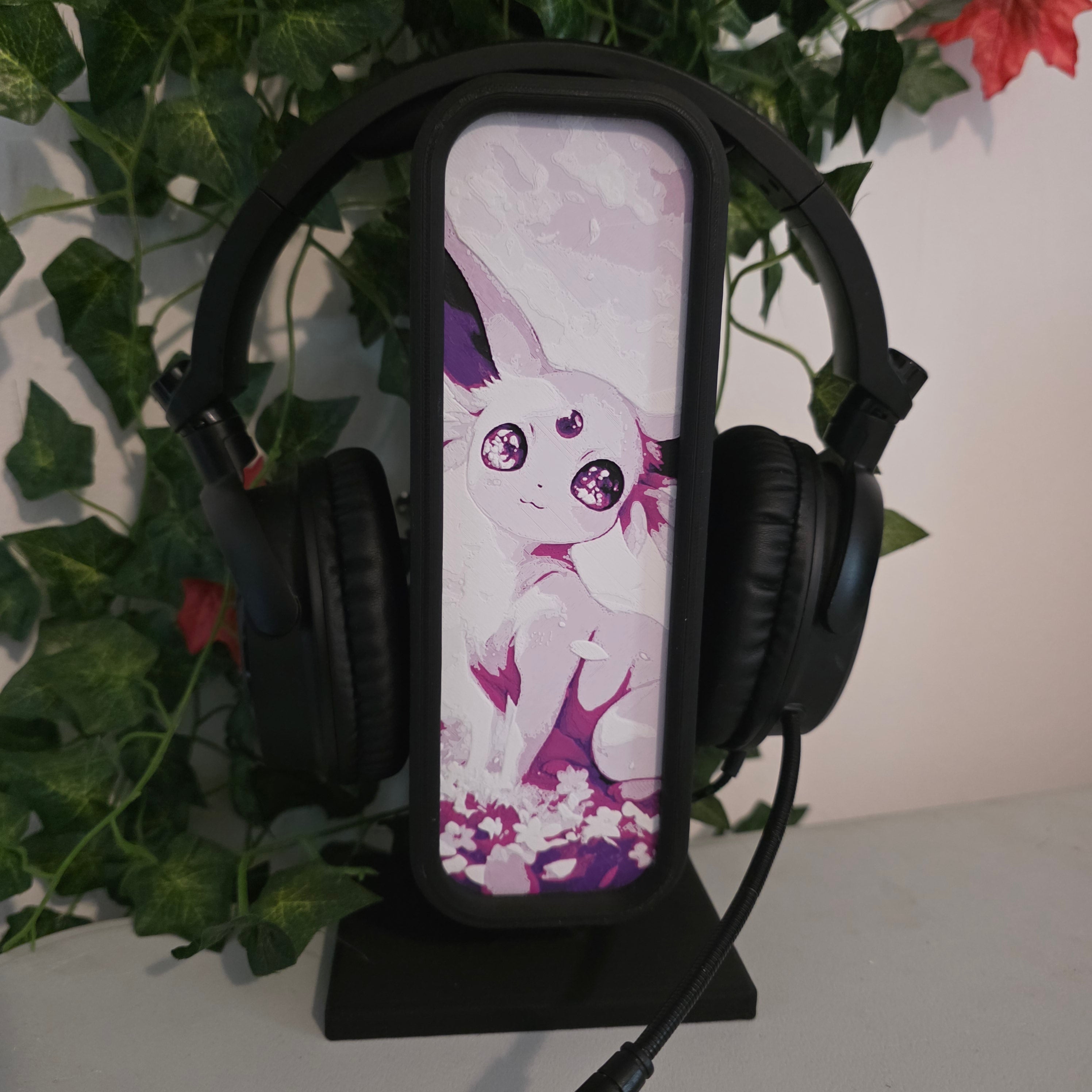 Headset Holder with Interchangeable HueForge Front & Hidden Storage Compartment