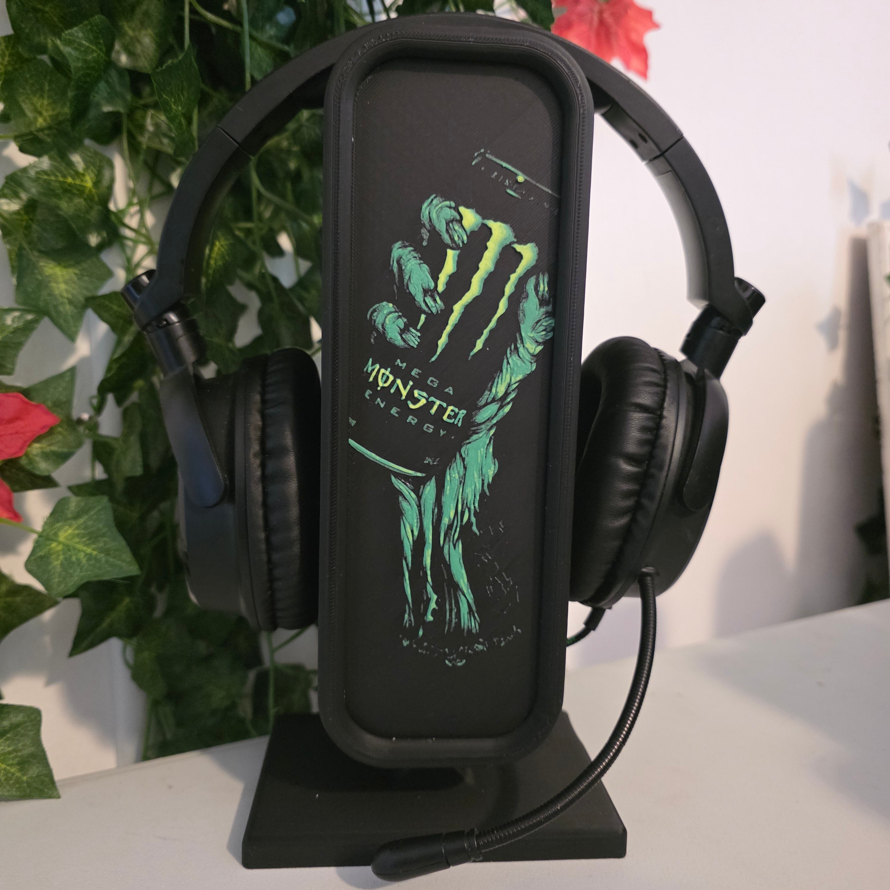 Headset Holder with Interchangeable HueForge Front & Hidden Storage Compartment