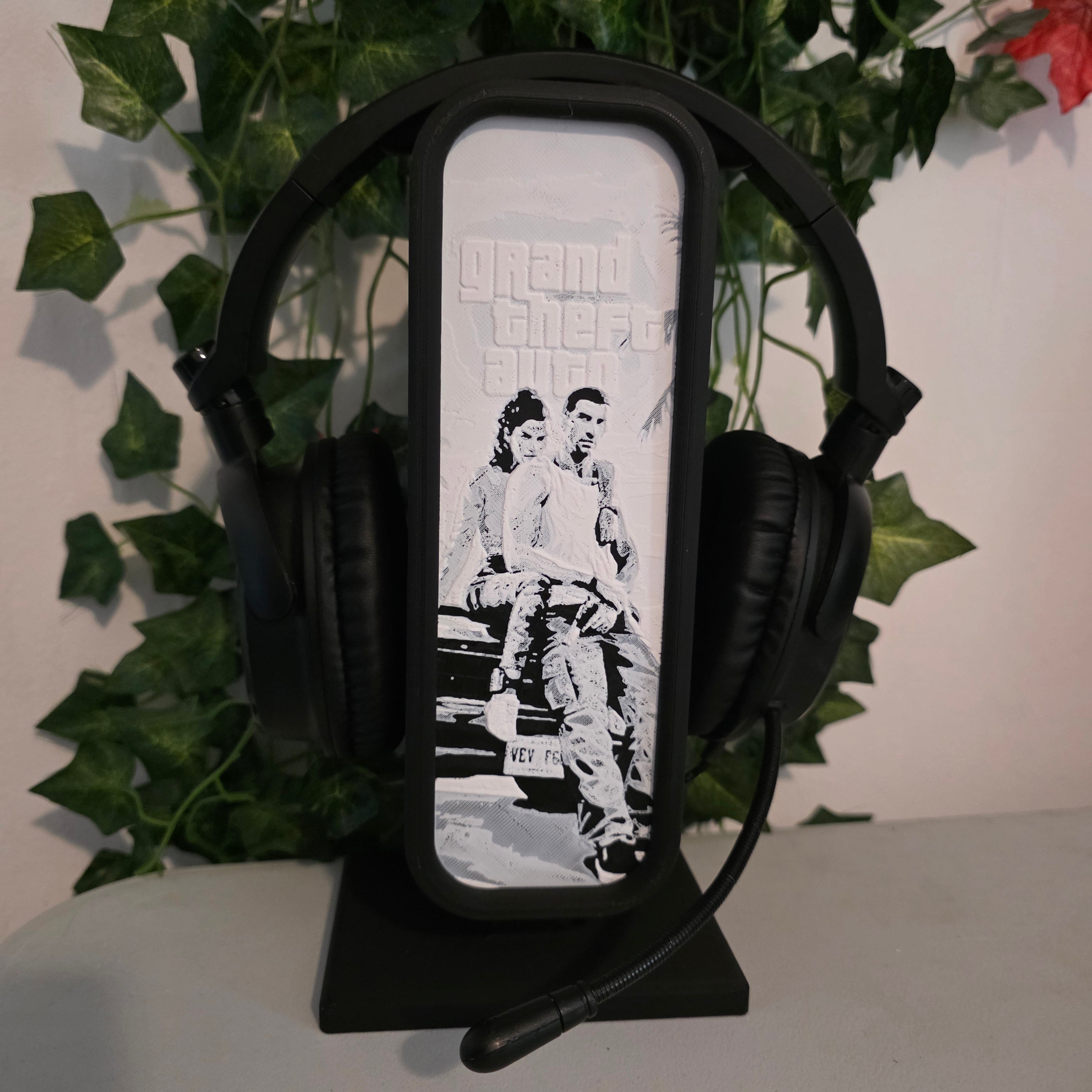Headset Holder with Interchangeable HueForge Front & Hidden Storage Compartment