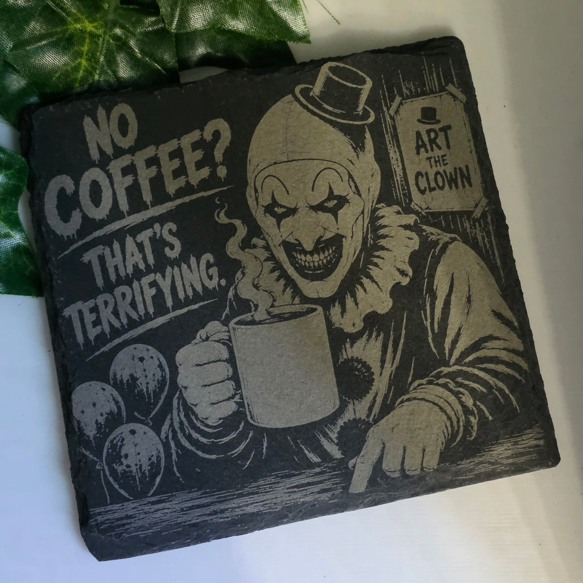 Horror Character Inspired Laser Engraved Slate Coasters – 6 Designs | Halloween Horror Decor