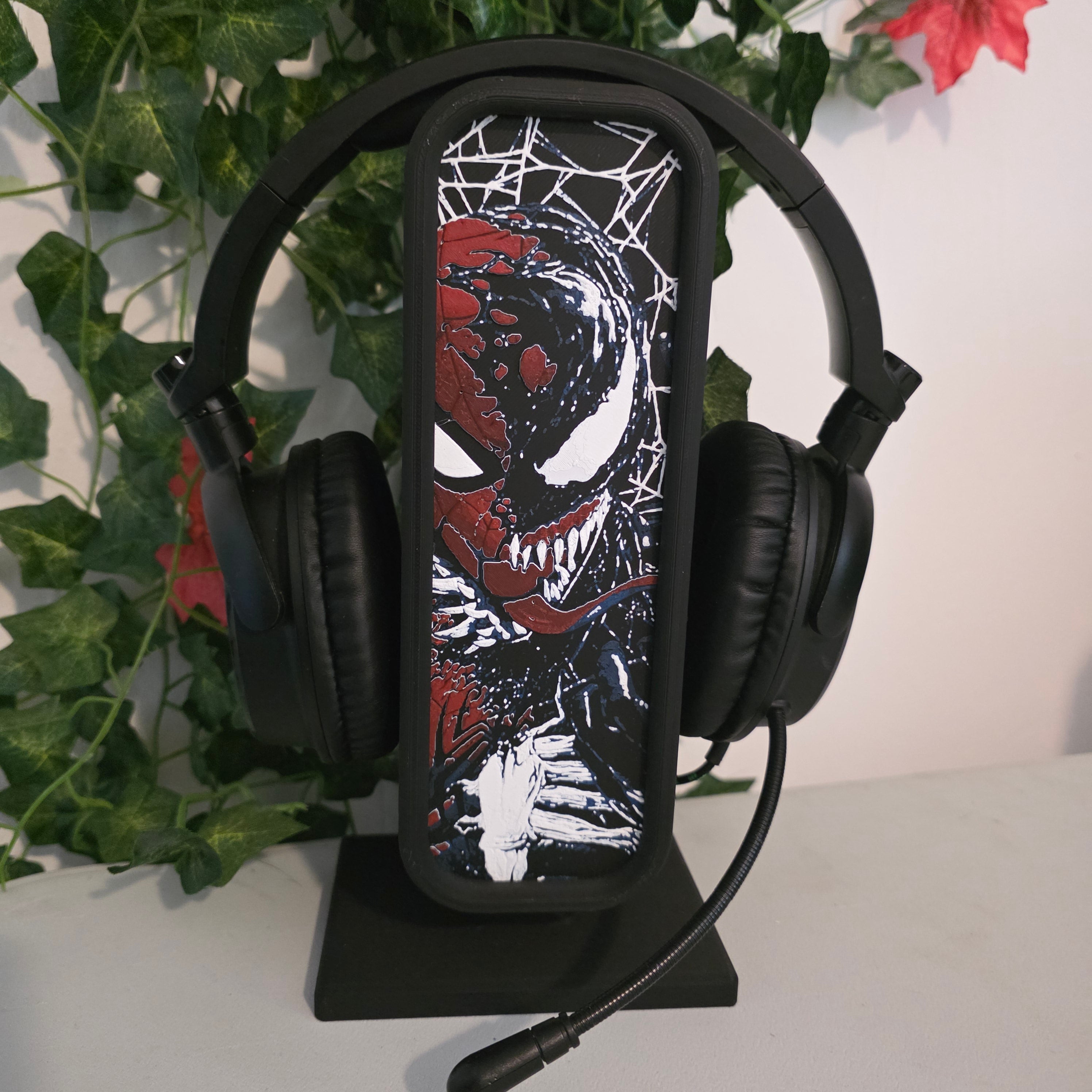 Headset Holder with Interchangeable HueForge Front & Hidden Storage Compartment