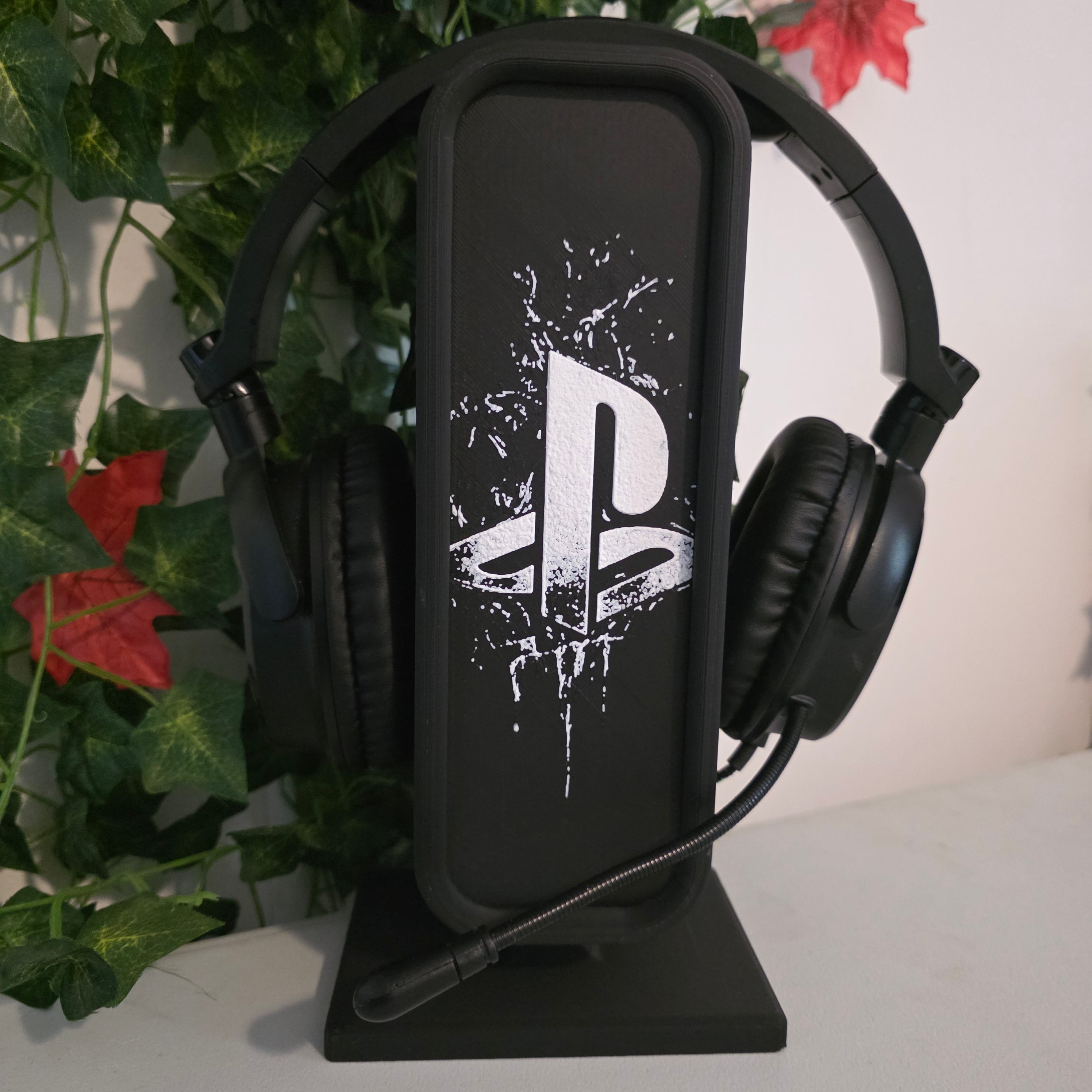 Headset Holder with Interchangeable HueForge Front & Hidden Storage Compartment