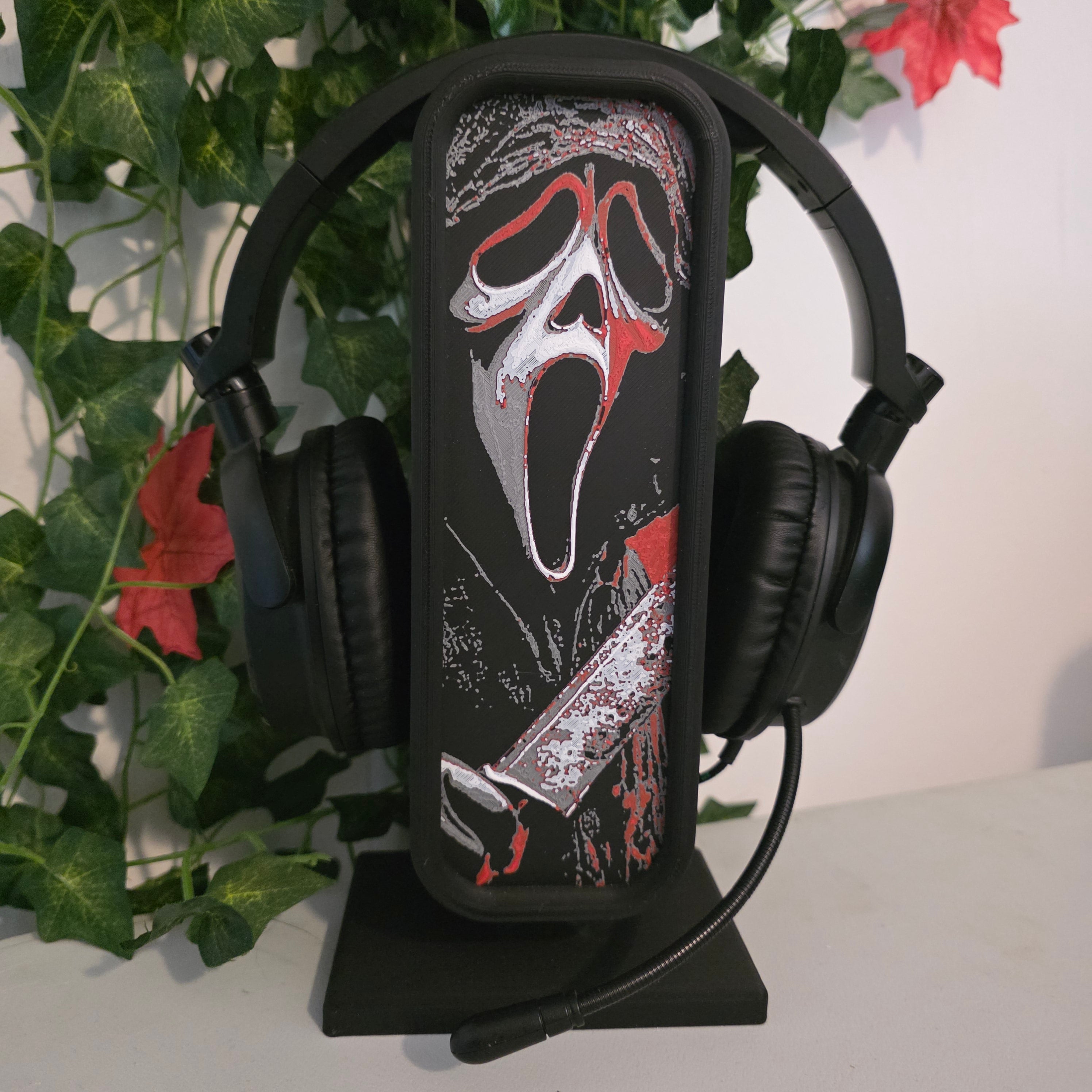 Headset Holder with Interchangeable HueForge Front & Hidden Storage Compartment