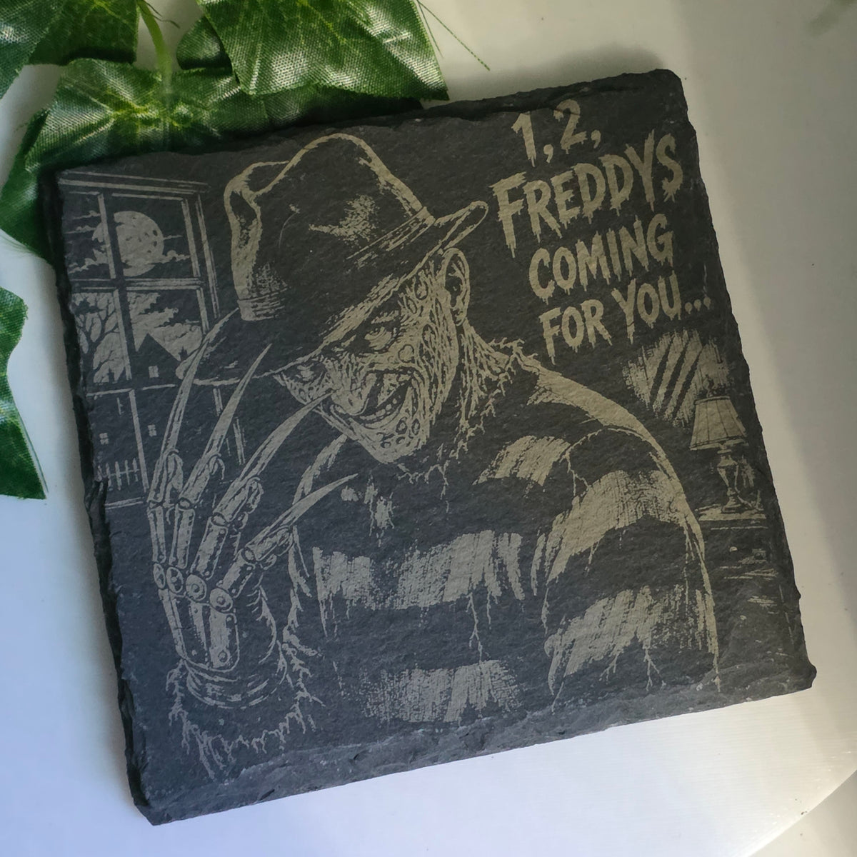 Horror Character Inspired Laser Engraved Slate Coasters – 6 Designs | Halloween Horror Decor