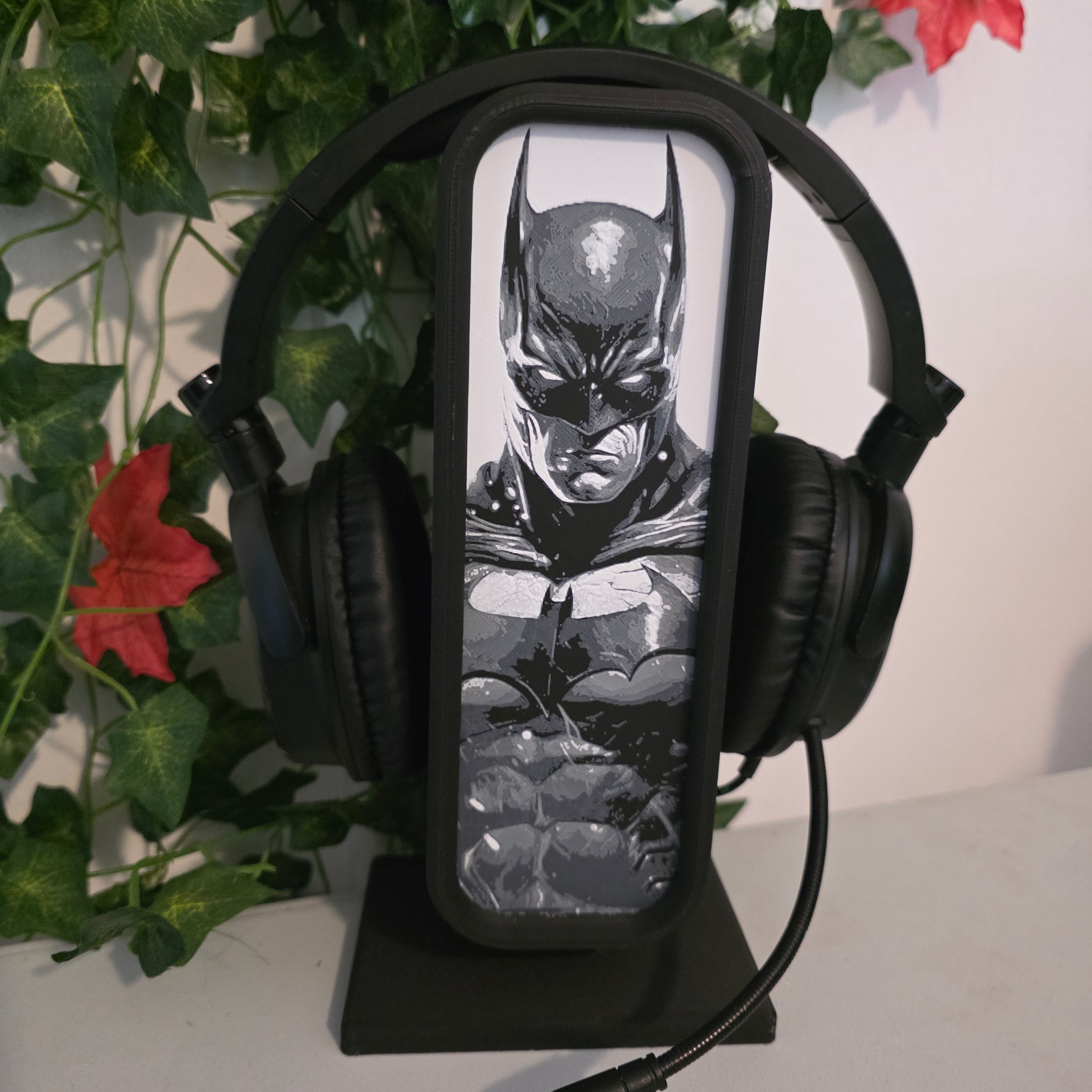 Headset Holder with Interchangeable HueForge Front & Hidden Storage Compartment